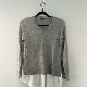 Adrianna Papell Gray V-Neck Sweatshirt with White Hem